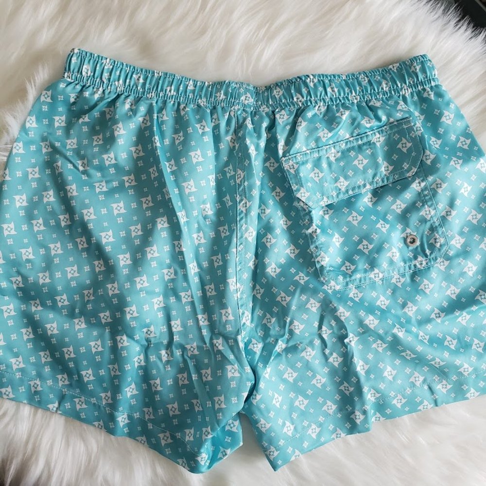 Marwida Mens Swim Trunks Large Aqua Star Luxury Recycled Fabric Pockets NEW - Picture 2 of 11